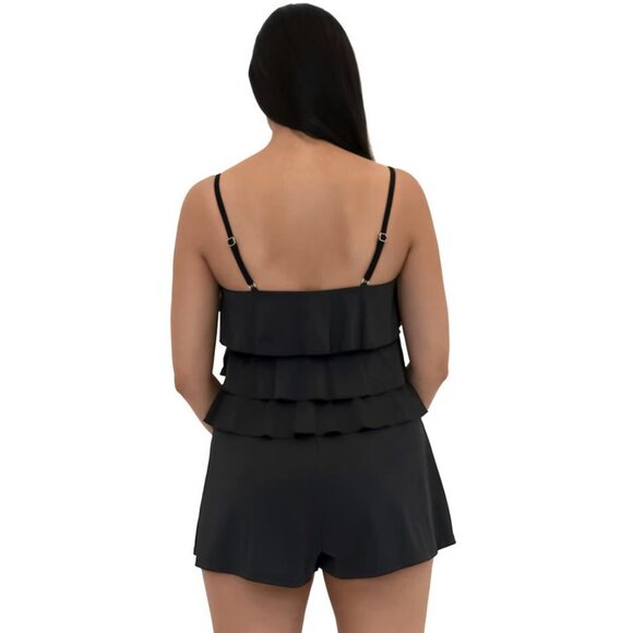 FIT 4U New Hip Hider Black Tiered Ruffle Swimsuit Romper size 12 - Picture 3 of 14